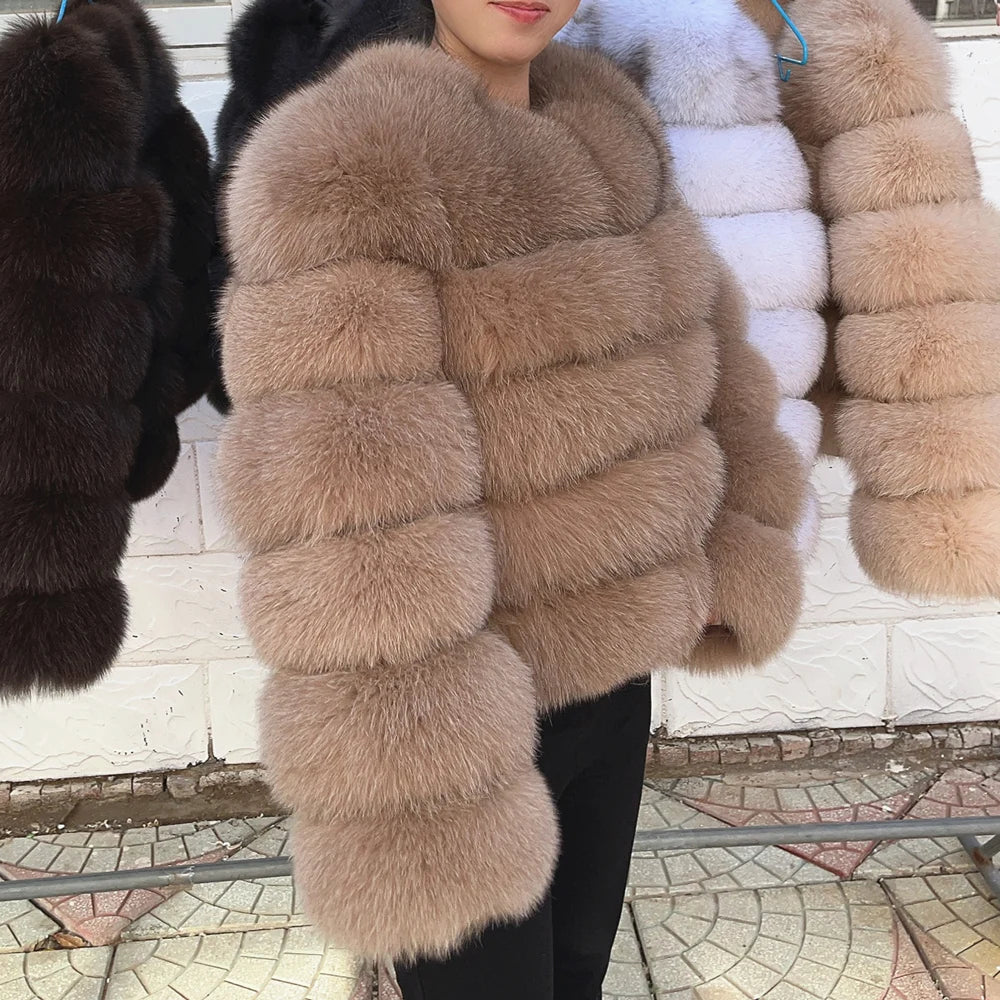 Fox Fur Coat - Slim Fit Women Winter Coat | Brown Real Fur Jacket With Hook Closure