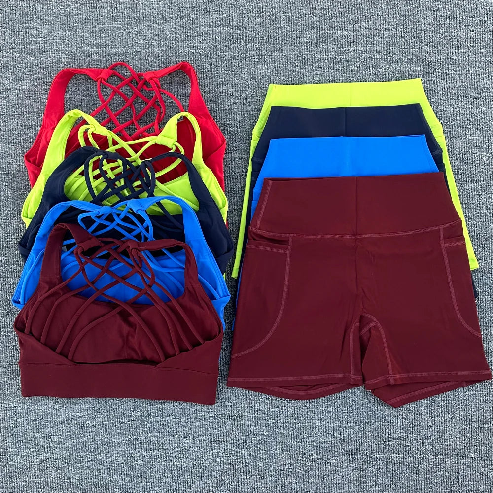 2 PCS Women's Nylon Yoga Set Sexy Sport Bra High Waist Sports Shorts Gym Fitness Sleeveless Workout Suit Sporstwear