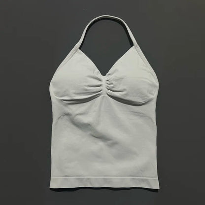 Women Yoga Vest - Longline Strappy Top | Breathable Fitness Tank Top Open Back Halter