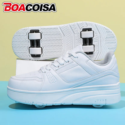 Roller Skate Shoes - Kids 4 Wheel Skates With Durable TPR Outsole & Lace-Up Closure
