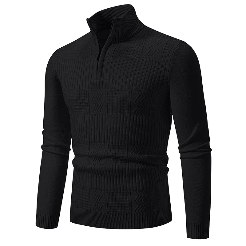Autumn Winter New Men's Half Zipper Knitted Pullovers Fashion Slim Fit Sweater Men Casual Mock Neck Warm Knit Sweater Pullovers