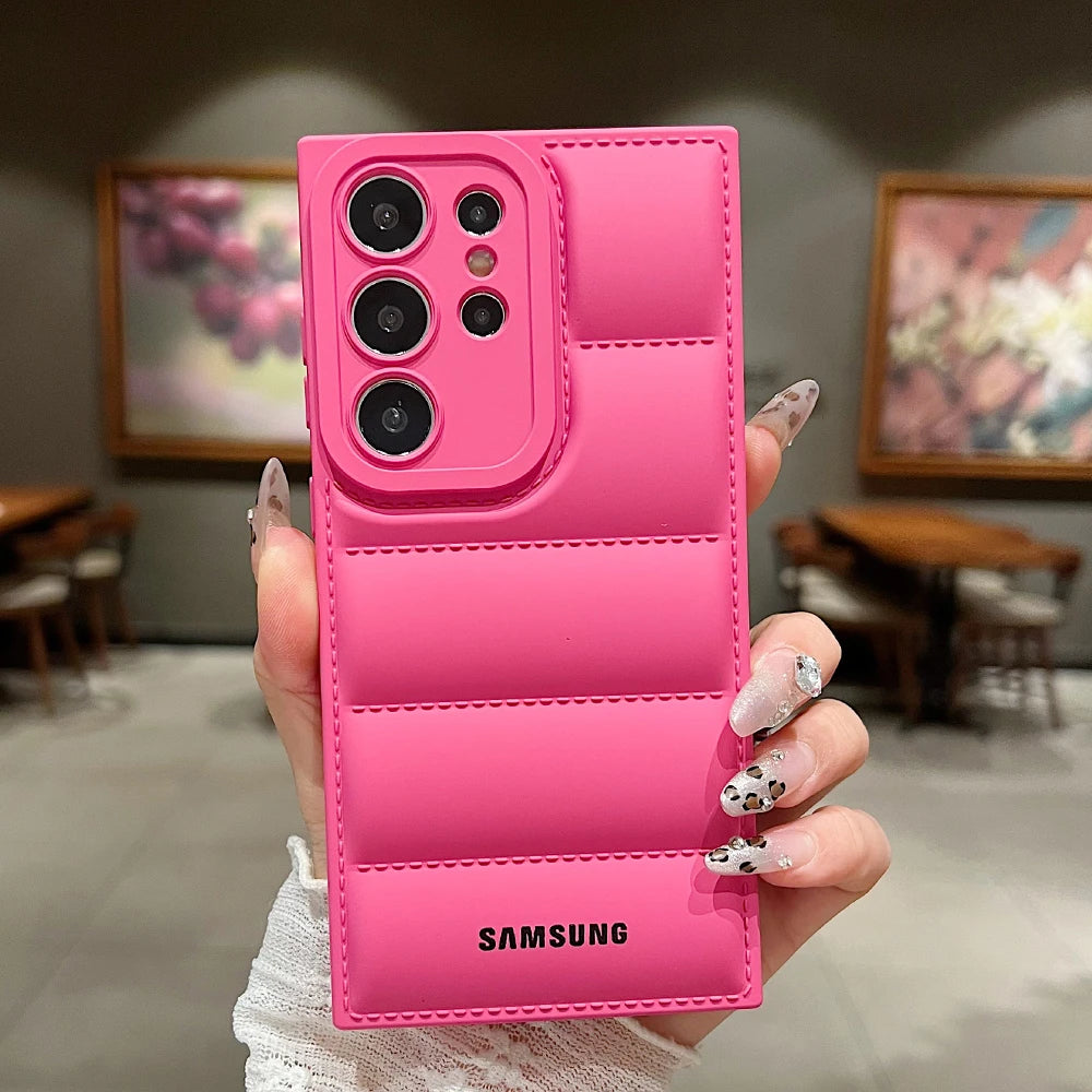Official Liquid Silicone Soft Down Jacket Phone Case For Samsung S25 S24 S23 S26 Ultra S22 Plus S21 FE Note 20 Shockproof Cover