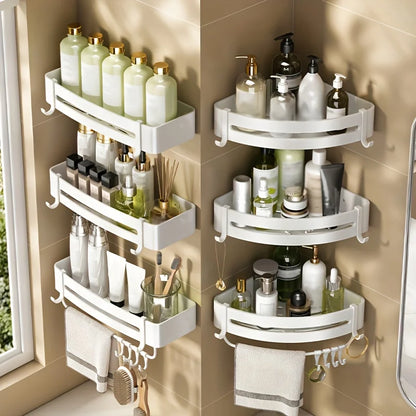 White Wall-Mounted Bathroom Storage Rack - Triangular Square Organizer