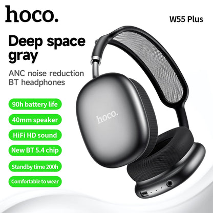 HOCO W55 Plus ANC Noise Reduction Over-ear Bluetooth 5.4 Headphones Wireless Sport Headset Head mounted For Smart Phone AUX mode