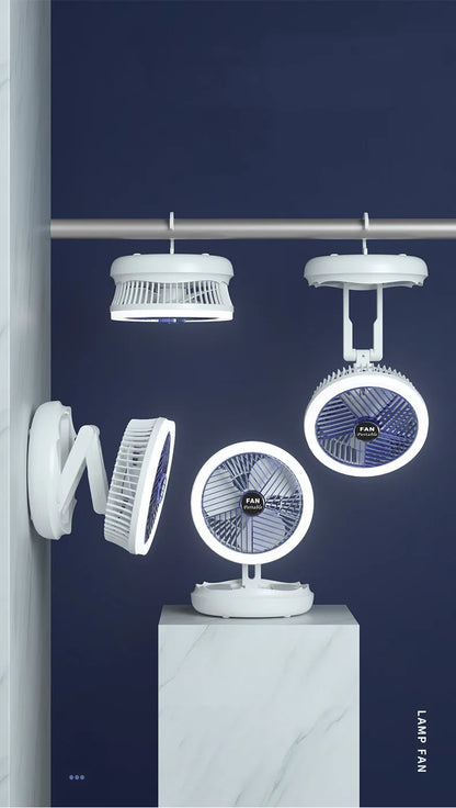 USB Charging Foldable Table Fan Wall Mounted Hanging Ceiling Fan with LED Light 4 Speed Adjustable For Home Room Air Cooler Fan