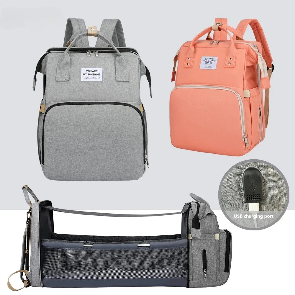 Folding Mommy Bag Lightweight Portable Folding Crib Bed Large-capacity Baby Backpack Female Mommy Outting Bag Mummy Bag