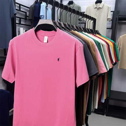 Xiaoma Embroidery Casual Pure Cotton Short Sleeved T-shirt for Young Men, Round Neck Solid Color T-shirt for Men