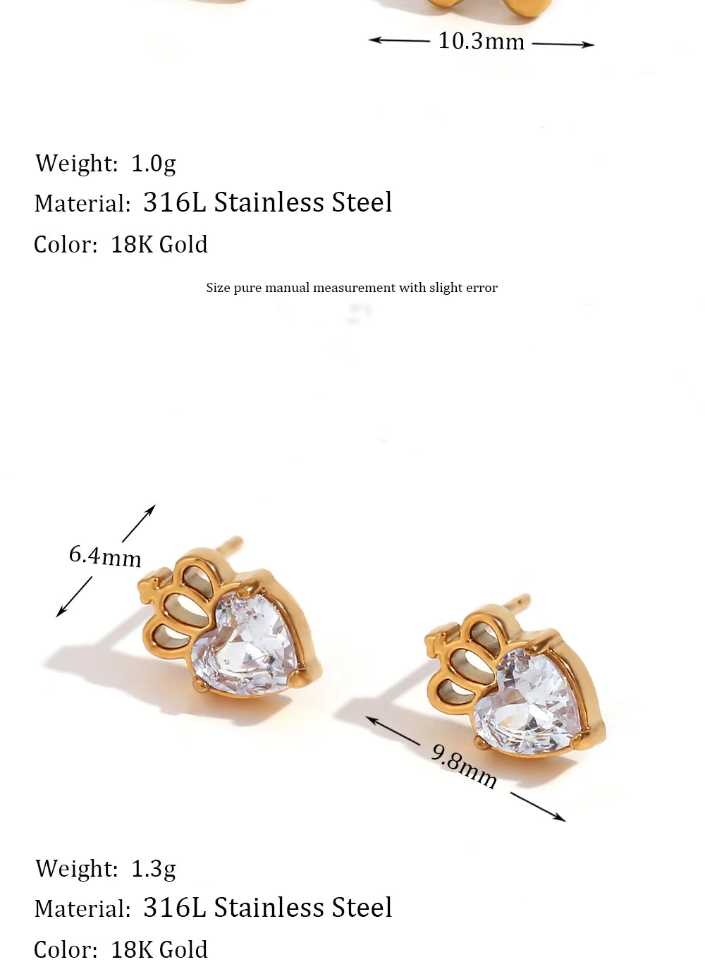 Mini Zircon Flower Crown Stud Earrings – 18K Gold-Plated Steel