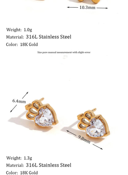 Mini Zircon Flower Crown Stud Earrings – 18K Gold-Plated Steel
