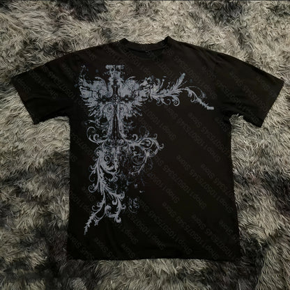 Summer Classic Y2K Gothic Style T-shirt Print Oversized T Shirt High Street Shirts Round Neck Cotton Tops Mens Women T Shirt Tee
