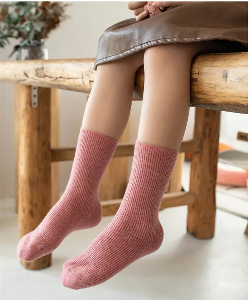 Kids Wool Cashmere Socks Children Boys Girls Soft Thermal Stockings for Baby Fashion Solid Color Kids High Long Winter Stuff