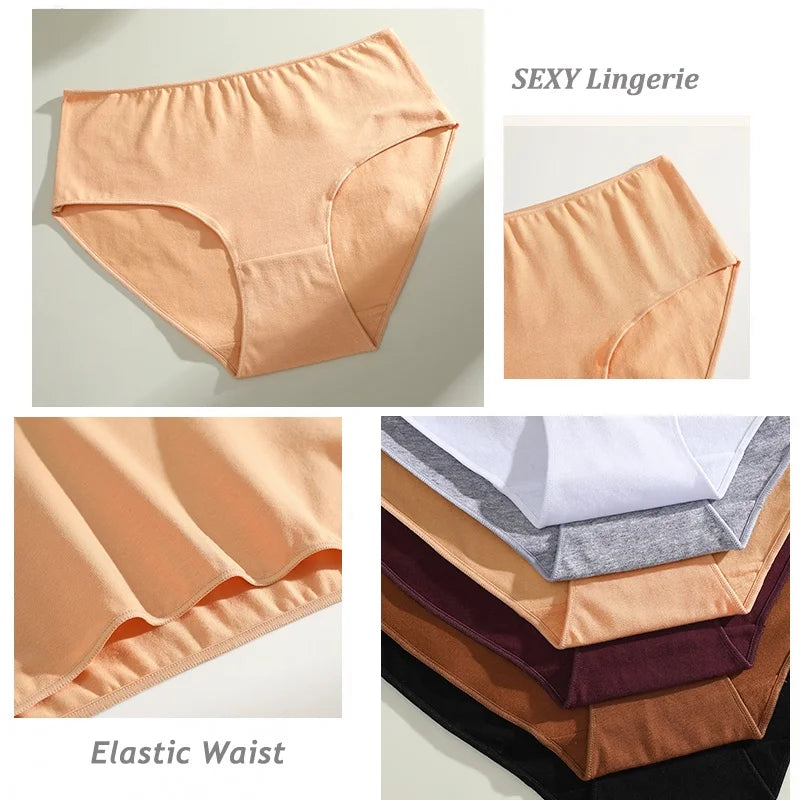 6PCS/Set Women Seamless Cotton Panties Mid Rise Solid Color Female Briefs High Elastic Slimming Underwear Plus Szie Lingerie