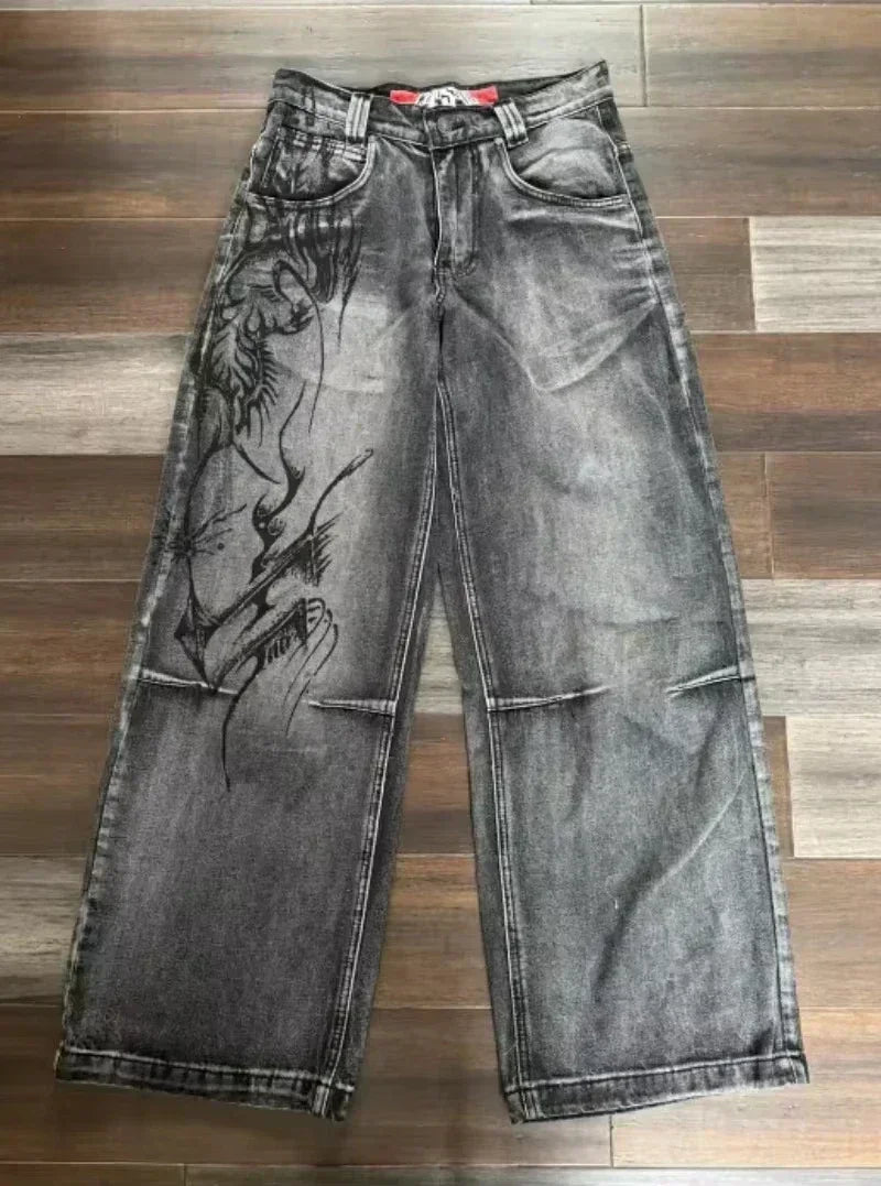 American Street Fashion Trend Big Pocket Loose Jeans Women Harajuku Y2K New Hip Hop Vintage Oversized Jeans Unisex Mopping Jeans