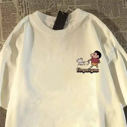 Crayo.n Littl.e New Japanese Anime Printed Cotton T-shirt Cute Style Women's Short Sleeve T-shirt Personality High-Quality Tops