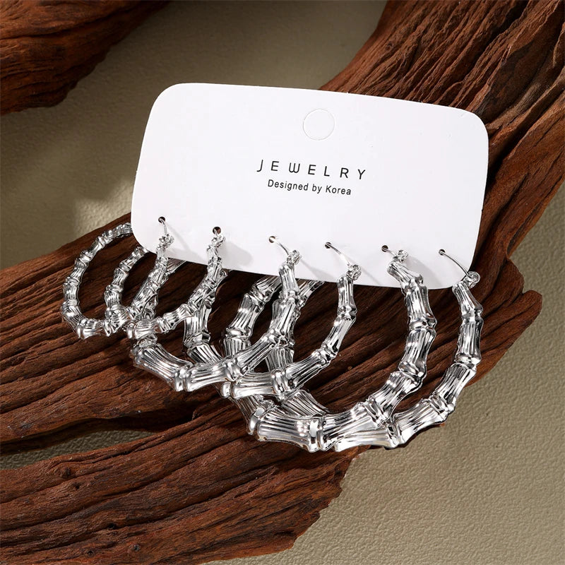 Geometric Round Hoop Earrings Set – 3 Pairs, Gold Tone