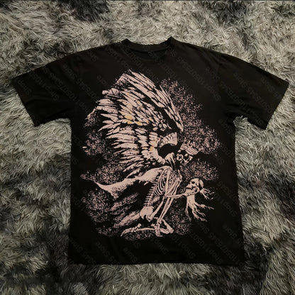 Summer Classic Y2K Gothic Style T-shirt Print Oversized T Shirt High Street Shirts Round Neck Cotton Tops Mens Women T Shirt Tee