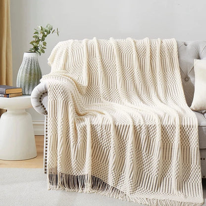 Green Oversized Knitted Throw Blanket - Soft Textured Decorative Couch Blanket - ZOOMNSTORE