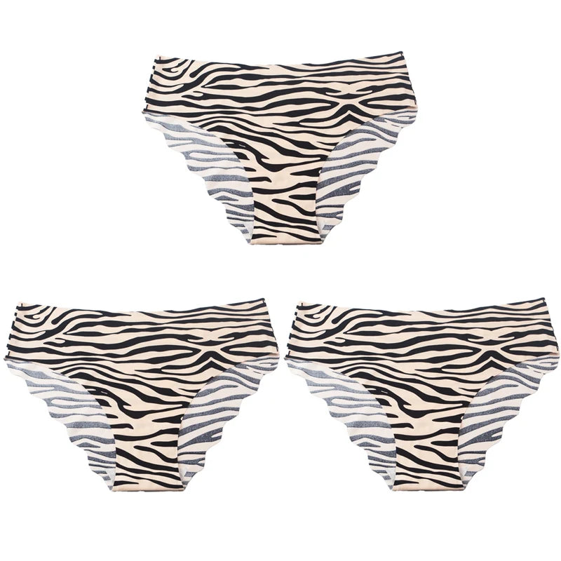 3pcs Women's Seamless Ice Silk Panties Female Mid Waist Plus Size Leopard Print Underwear Girls Fashion Brief Lady Comfort Panty