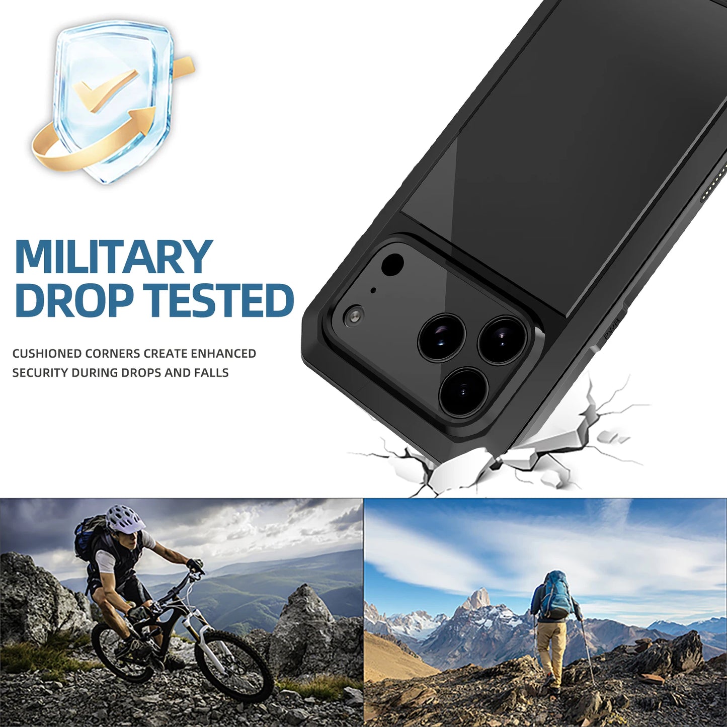 Luxury Heavy Duty Case For iPhone 17 16 15 Pro Max Plus Metal Heavy Duty 360 Full Body Shockproof Armour Protective Cover Fundas