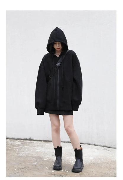 CHIC VEN Women Sweatshirts Hoodies Solid Loose Casual Hooded Female Tops Lady Coat Medium Length Overcoat Spring Autumn 2025