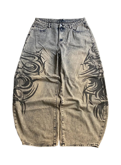 Y2K New Retro Centipede Embroidery Pattern Washed Oversized Wide-Leg Pants Street Gothic Harajuku Floor Pants For Men and Women