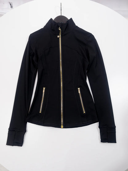 Gold zipper jacket and yoga pants set, sportswear, quick-dry and breathable, slimming and lightweight, tight-fitting
