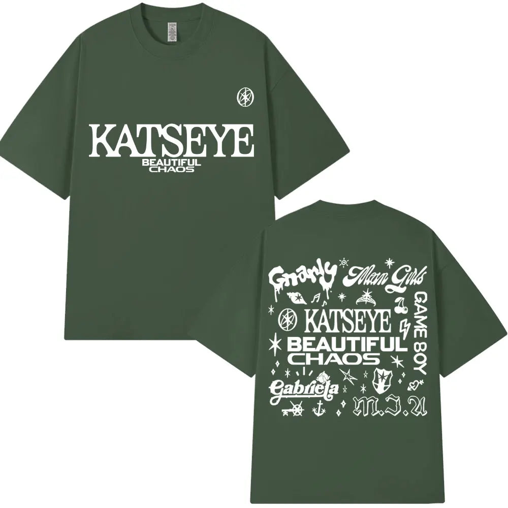 Korean Katseye Beautiful Chaos Tour T Shirt Kpop Vintage Harajuku Fashion Y2K Men Women T-shirt Cotton Loose T Shirts Fans Gifts