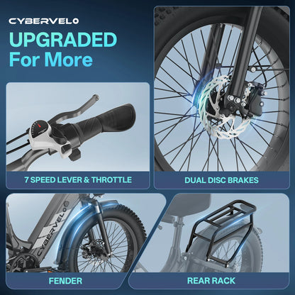 Cybervelo 20" Step-Thru Commuter, 1500W Peak 20ah Battery 80 Miles Long Range E-bike, 7-Speed Shift Adult Electric Bike EK12 EK8