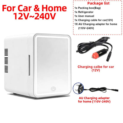 4L Mini Cooler＆Warmer Fridge With LED Light Mirror Portable Makeup Refrigerator Cosmetic Storage Keep fresh Cooler for Car Home