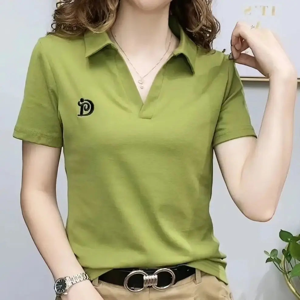 Women Polo Shirt - Plus Size Summer Polo Tee | Short Sleeve V Neck Pullover