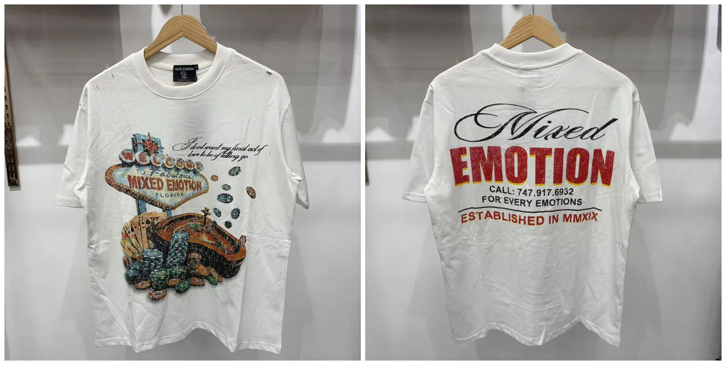 New MIXED-EMOTION Rhinestone cartoon printed pattern 100% cotton Men Women T-shirt Loose casual Shinning Diamond Tees Oversized Top