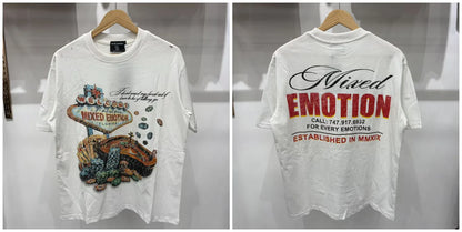 New MIXED-EMOTION Rhinestone cartoon printed pattern 100% cotton Men Women T-shirt Loose casual Shinning Diamond Tees Oversized Top
