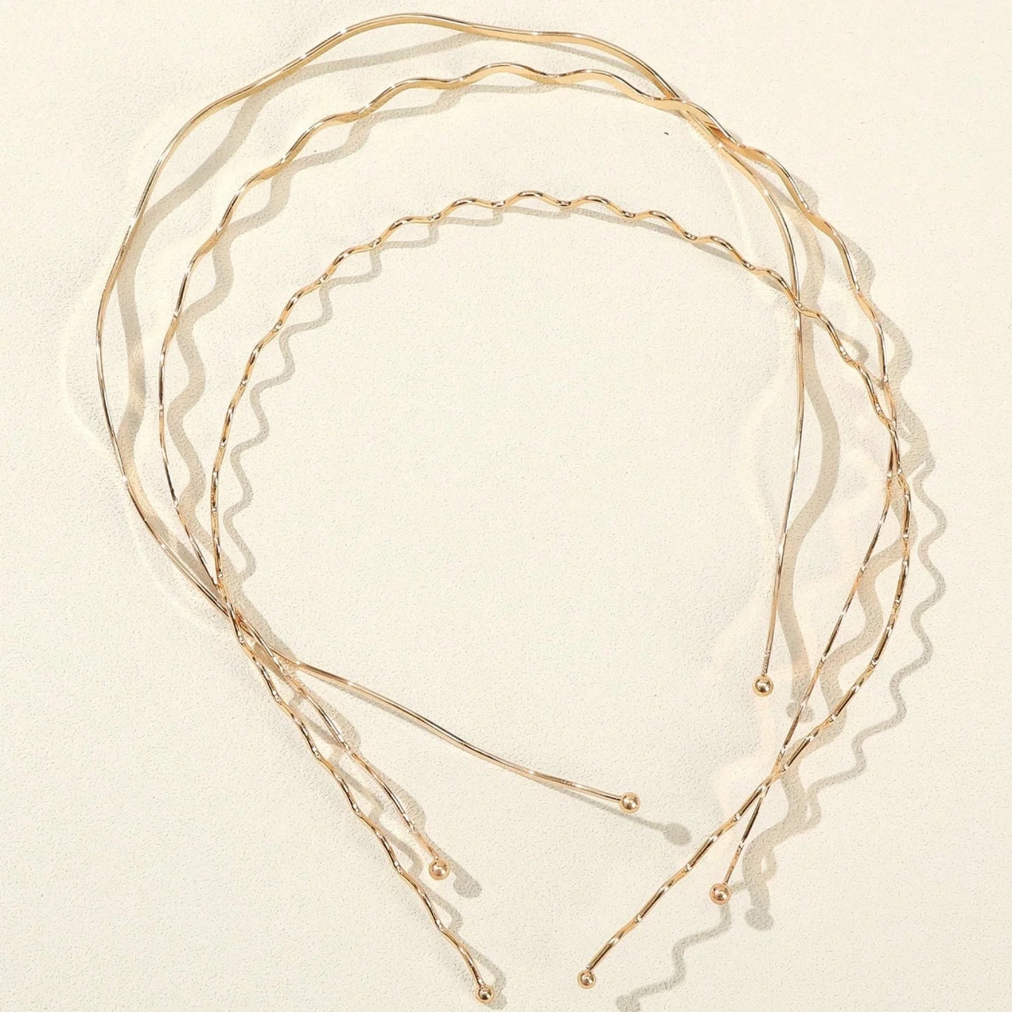 3PCS Women's Metal Gold Thin Wave Headbands, Minimalist & Practical Bang Hair Bands, Ultra-Minimalist Elegant Hair Accessories (