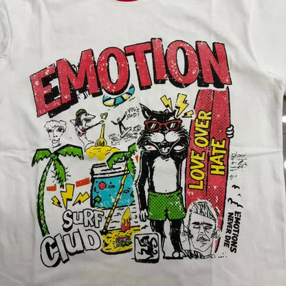 New MIXED-EMOTION Rhinestone cartoon printed pattern 100% cotton Men Women T-shirt Loose casual Shinning Diamond Tees Oversized Top