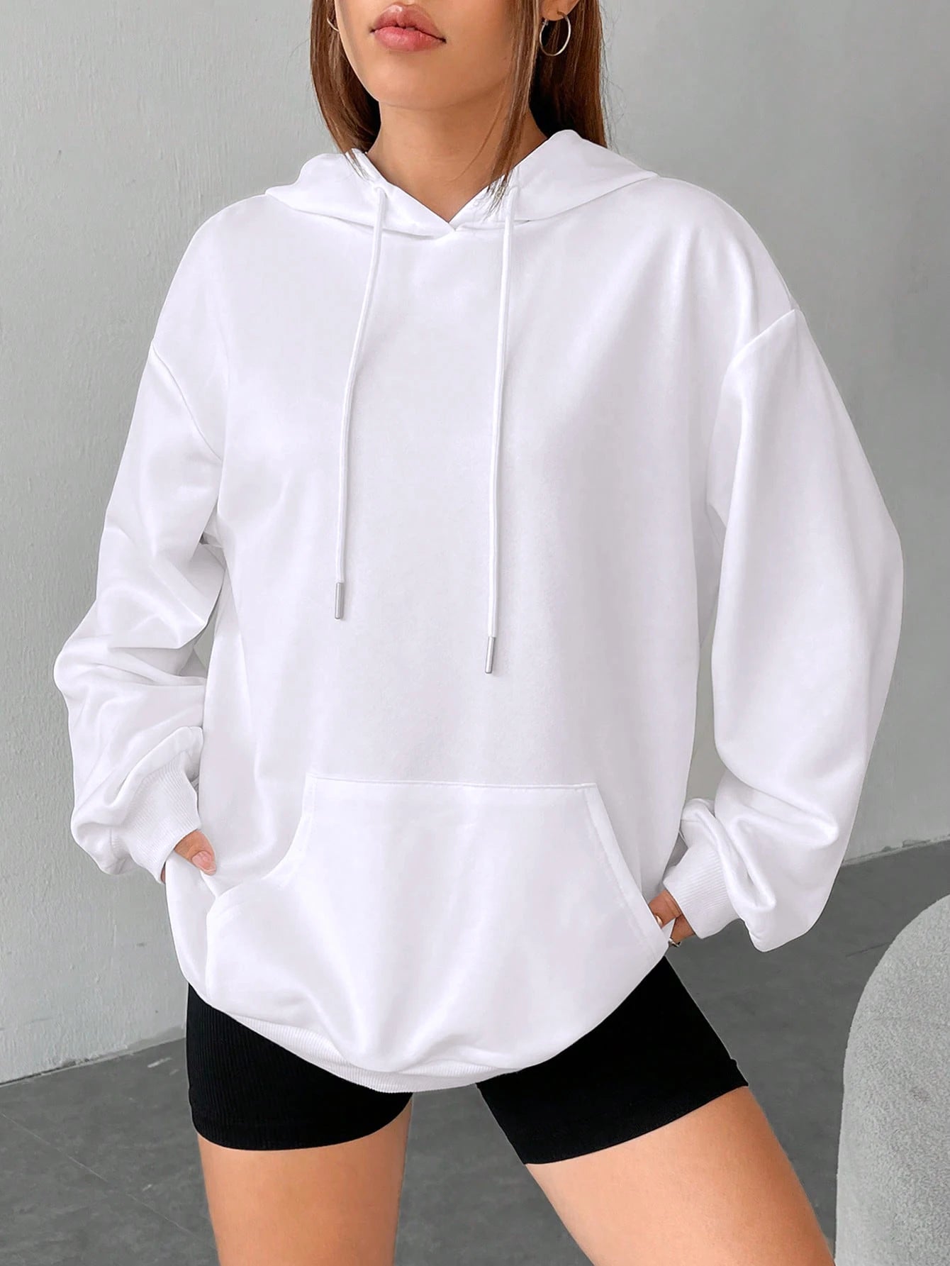 Casual Solid Color Hoodie for Women - Fleece Pocket Pullover