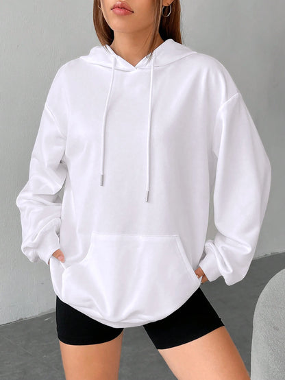 Casual Solid Color Hoodie for Women - Fleece Pocket Pullover