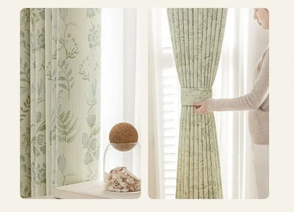 French Living Room Curtains - Floral Pattern Green Bedroom Drapes | Blackout Sun Protection