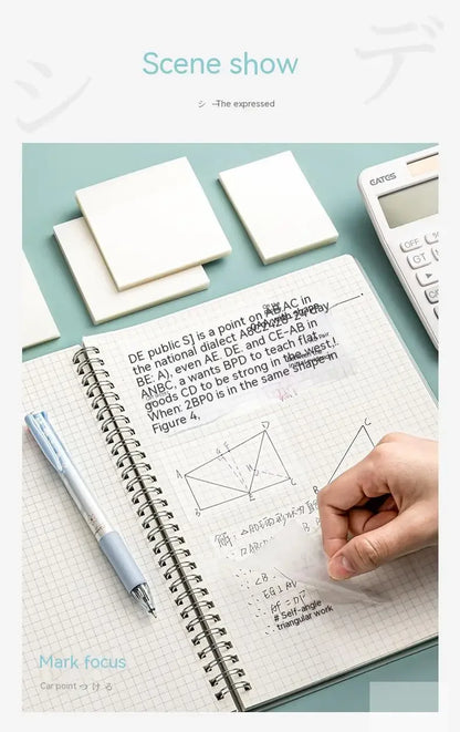 Transparent Waterproof Sticky Notes - 200 Sheets Fluorescent Notepad for School  Office