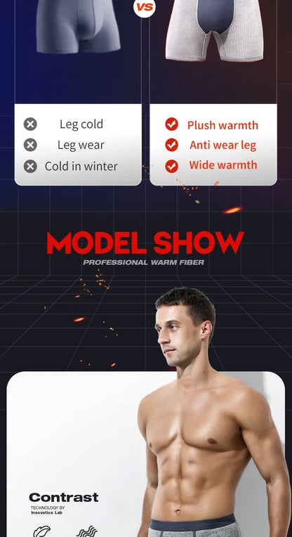 Men's thermal underwear men's fleece thickened anti-wear leg lengthened boxers autumn winter boxer shorts head