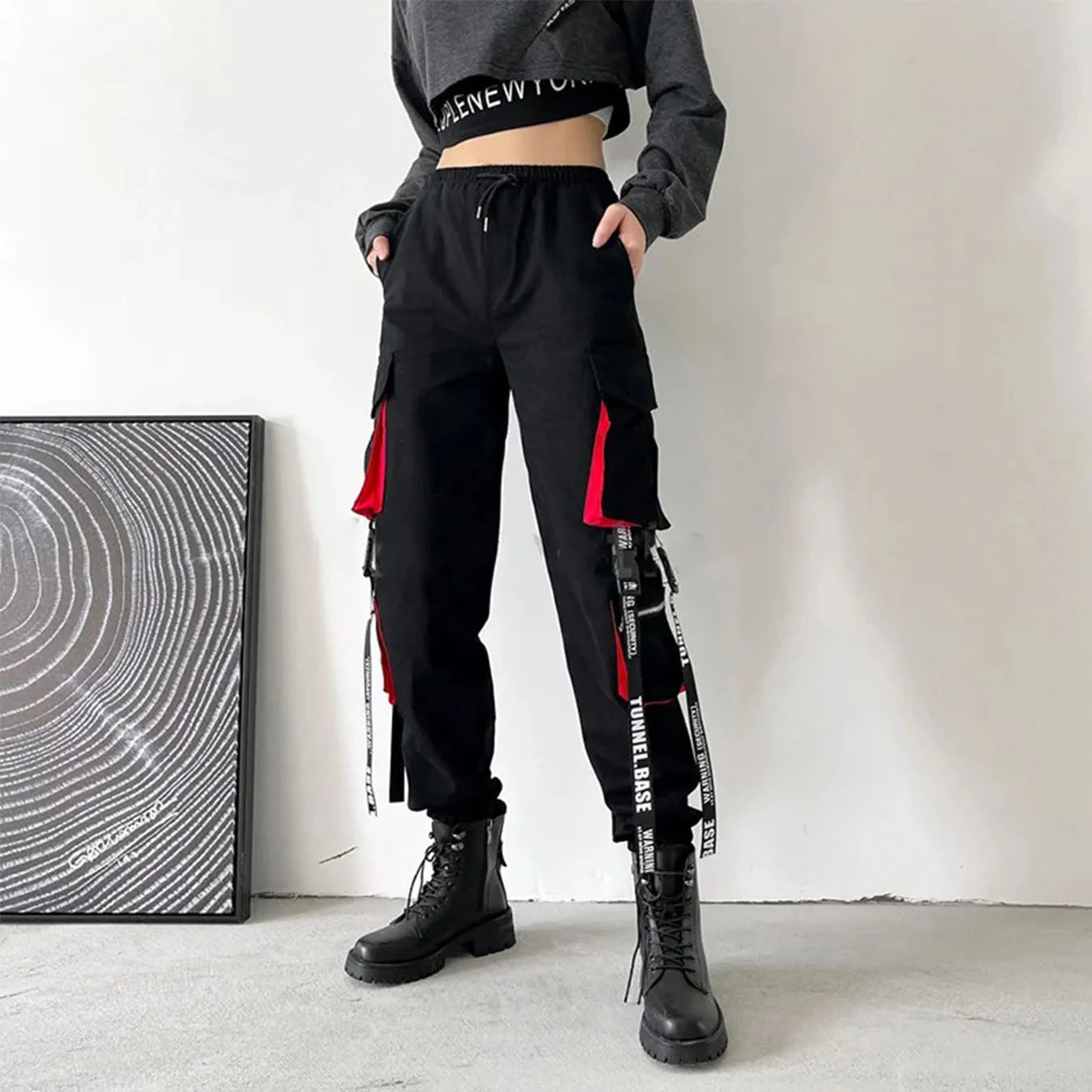Pants Women Aesthetic Harem Pants Punk Pockets Joggers Harajuku Femme Hiphop Trousers Techwear Y2k Egirl Clothes
