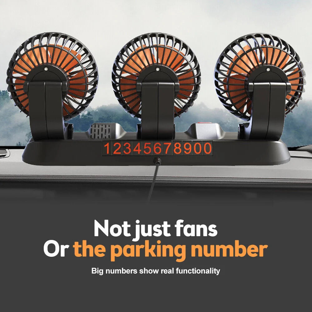 12V Automotive Fan Car Fan 24V 360° Adjustable 3-Head Air Fan Low Noise Multifunctional Temporary Parking Fan for Auto Vehicles