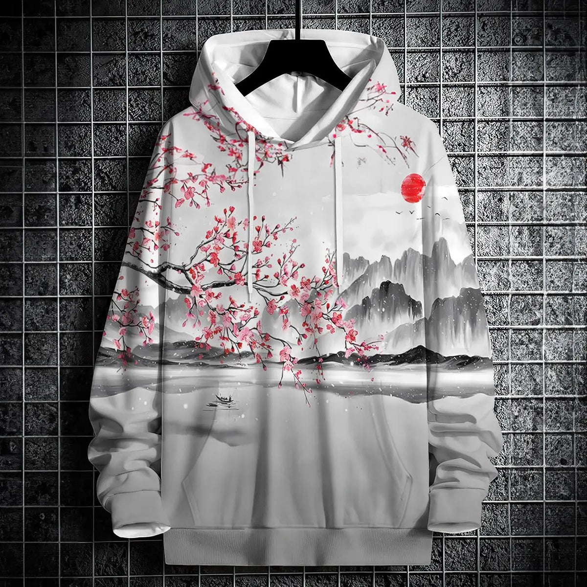 Autumn Hoodies For Men 3d Landscape Ink Print Street Designer Long Sleeved Loose Oversized Pullover Fall Fashion Men's Clothing