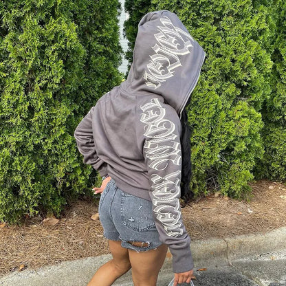 Fashion Women's Monochrome Monogrammed Kepeng Hoodie Long-Sleeved Sweater Autumn New Europe And the United States Style