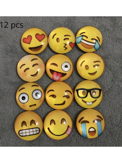 12pcs Round Polystyrene Smile Face Fridge Magnets - Adorable Decorative Magnets for Kitchen, Office, Whiteboard, Locker, Cabinet