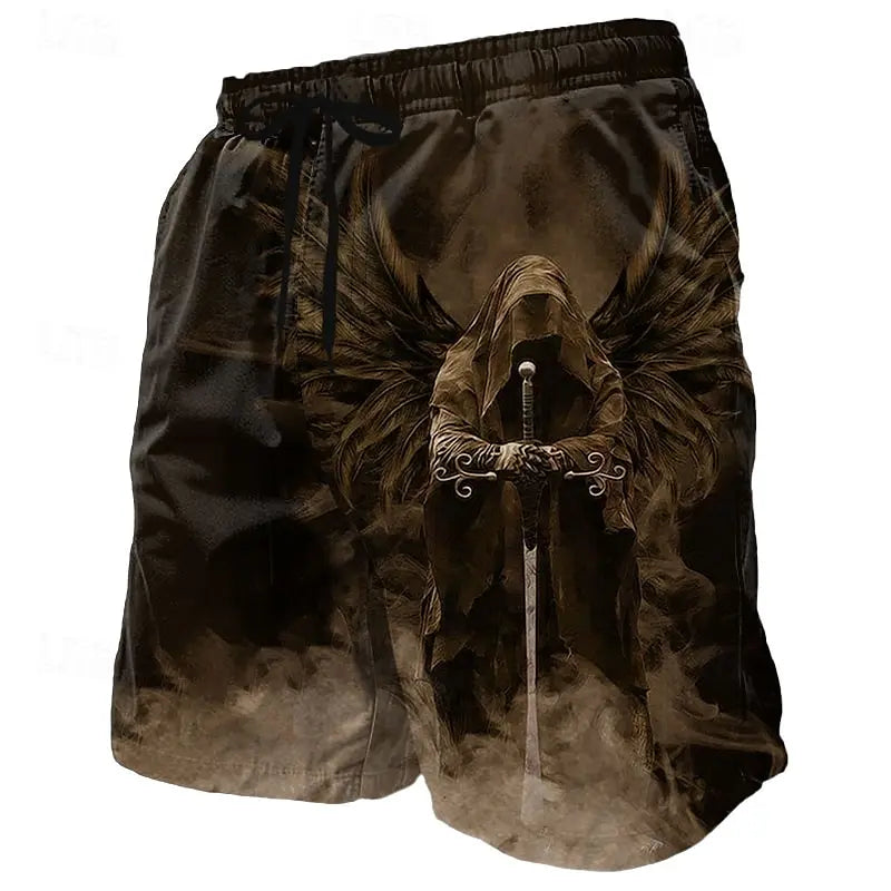 3d angel god print men's swimsuit street hip hop punk casual shorts men summer swim shorts drawstring casual shorts