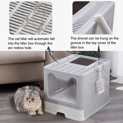 Foldable Cat Litter Box - Drawer Design with Scooper for Easy Cleanup - ZOOMNSTORE