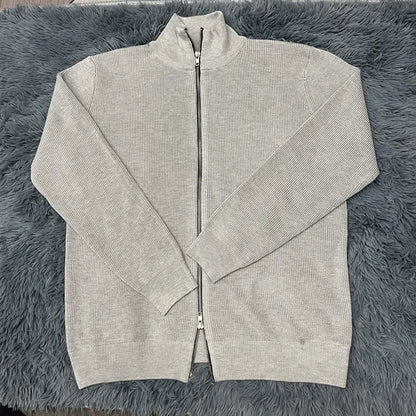 Asian size Autumn Winter Men Loose Casual Knit Sweater Zipper Semi High Neck Long Sleeve Cardigan Lazy Comfortable Warm Top