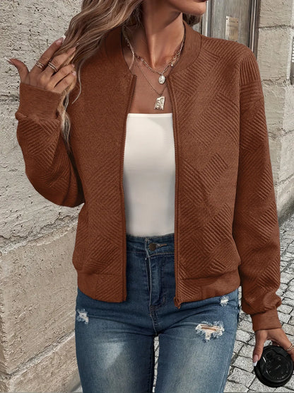 Women's Casual Zipper Jacket - Polyester Spandex Knit Fabric Spring Autumn Coat