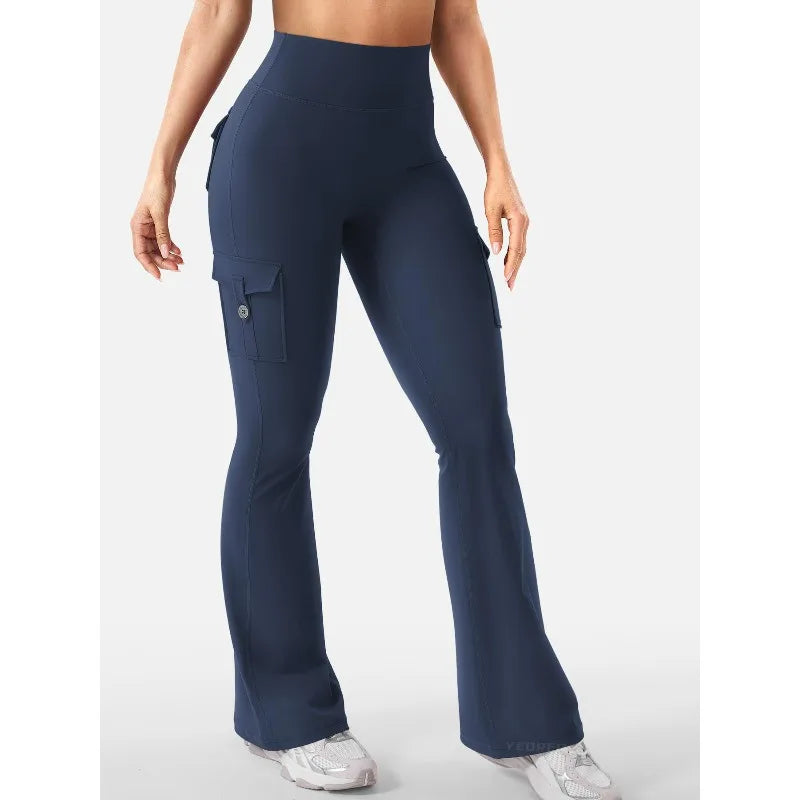 Newest Women Wide Leg High Stretch Yoga Leggings Naked Feeling Compression Fitness Workwear with Pockets Yoga Pant