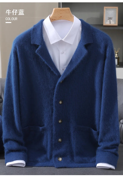 New Mink Wool Cardigan Men's Padded Sweater Coat Business Casual Knitted Cashmere Sweater Coat